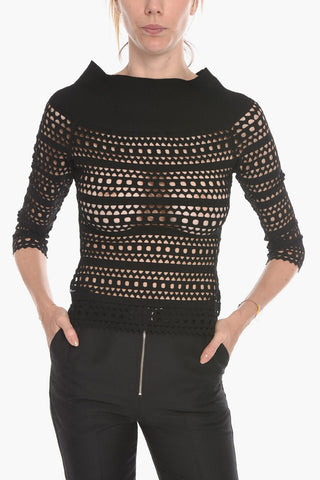 Openwork Top with Off-the-shoulder Sleeves