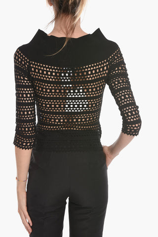 Openwork Top with Off-the-shoulder Sleeves