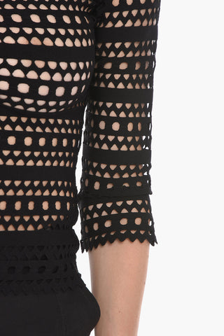 Openwork Top with Off-the-shoulder Sleeves