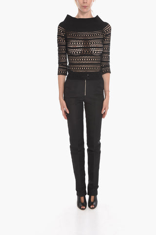 Openwork Top with Off-the-shoulder Sleeves