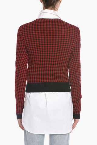 Wool Blend Cardigan with Gingham Check Pattern