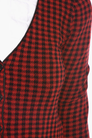 Wool Blend Cardigan with Gingham Check Pattern