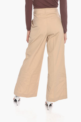 Pantaloni a Vita Alta in Popeline di Cotone con Cintura