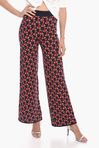 Pantaloni in Lana Merino con Fantasia Logo Allover