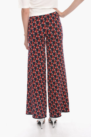 Pantaloni in Lana Merino con Fantasia Logo Allover