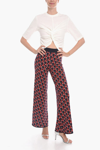 Pantaloni in Lana Merino con Fantasia Logo Allover