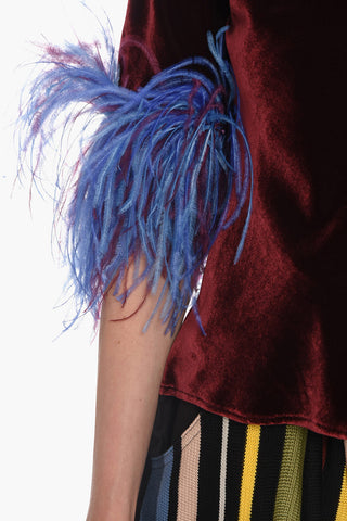 Velour T-Shirt with 3/4 Sleeves and Feather Detail