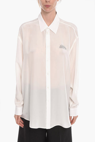 Silk Oversized Shirt with Back Logo Lettering