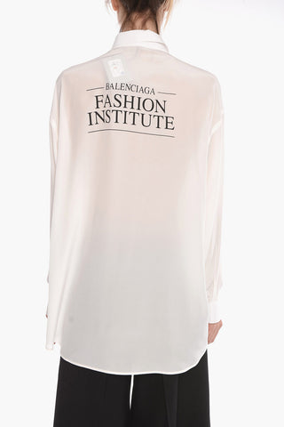 Silk Oversized Shirt with Back Logo Lettering