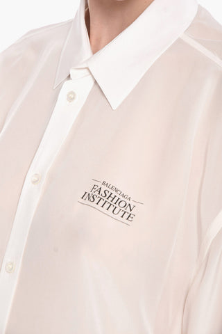 Silk Oversized Shirt with Back Logo Lettering