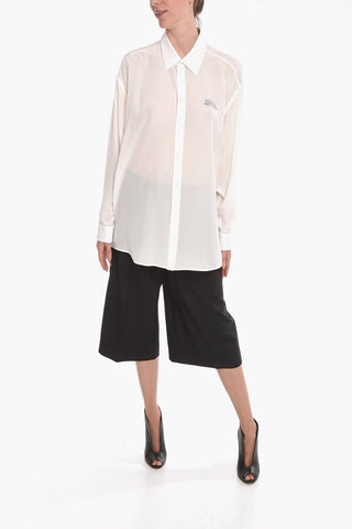 Silk Oversized Shirt with Back Logo Lettering