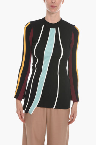 Ribbed Asymmetric Crewneck Sweater