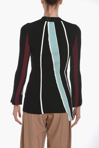 Ribbed Asymmetric Crewneck Sweater