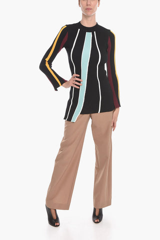 Ribbed Asymmetric Crewneck Sweater