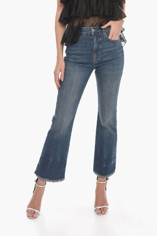 Fringed Flared Denims with Logo Patch