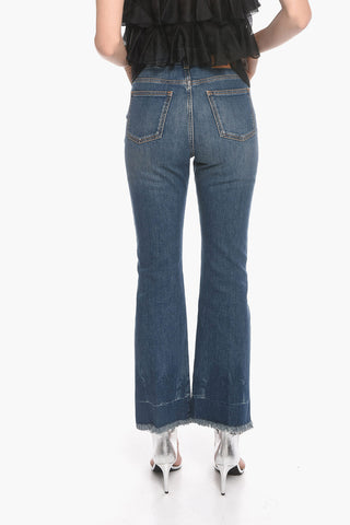 Fringed Flared Denims with Logo Patch