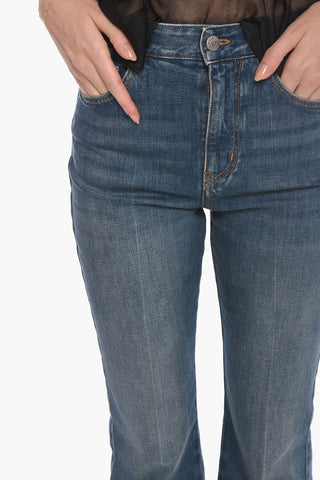 Fringed Flared Denims with Logo Patch