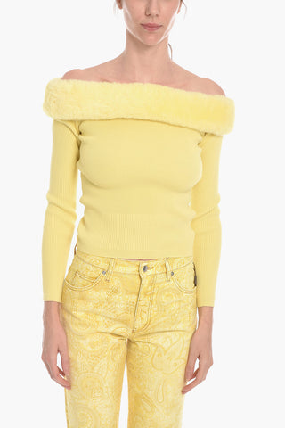 Off-shoulder Sweather with Cruelty-free Fur Detail