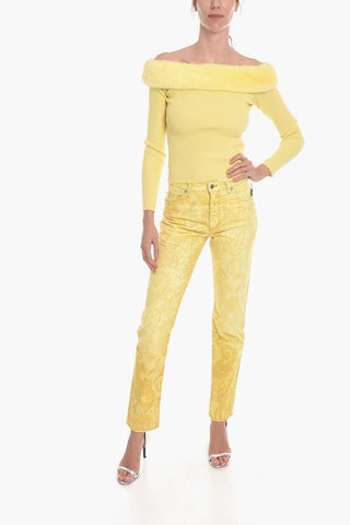 Off-shoulder Sweather with Cruelty-free Fur Detail