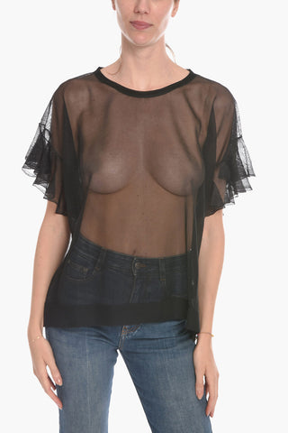 Crewneck Top with Flounced Sleeves