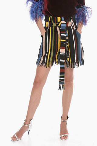 Cotton-knit High-waisted Shorts with Fringed Hems