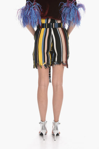 Cotton-knit High-waisted Shorts with Fringed Hems