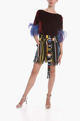 Cotton-knit High-waisted Shorts with Fringed Hems