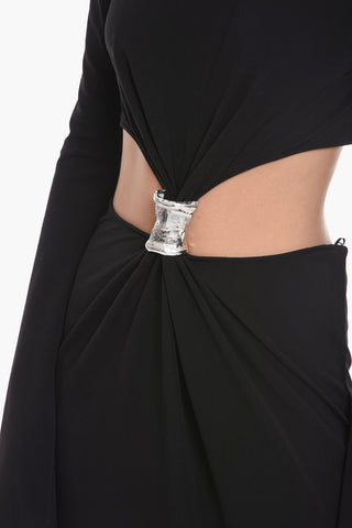 Vestito in Jersey a Maniche Lunghe con Dettaglio Gioiello