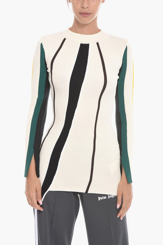 Maglia girocollo a Costine Asimetrica