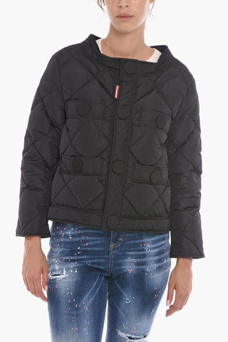 Cropped Fit Quilted Down Jacket with Maxi Buttons