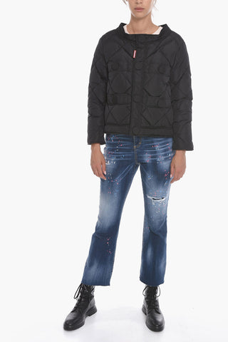 Cropped Fit Quilted Down Jacket with Maxi Buttons
