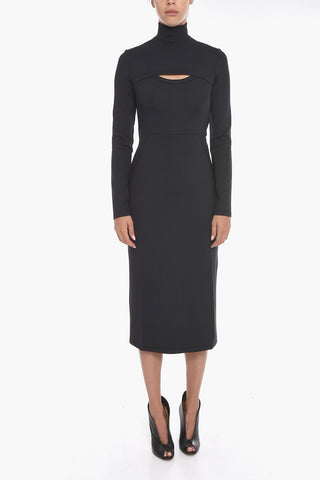Jersey Turtle-neck Midi Dress with Cut-out Detailing