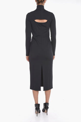Jersey Turtle-neck Midi Dress with Cut-out Detailing