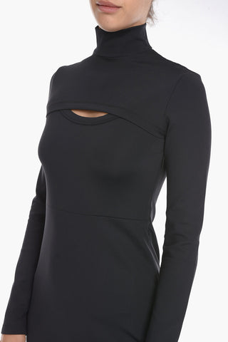 Jersey Turtle-neck Midi Dress with Cut-out Detailing