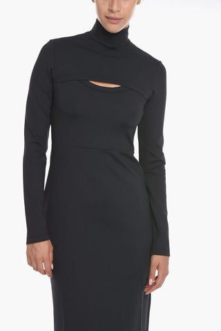 Jersey Turtle-neck Midi Dress with Cut-out Detailing