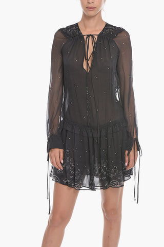 Silk Chiffon Dress with Paisley Motif