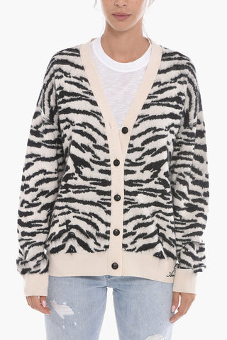 Cardigan in Misto Cashmere con Motivo Animalier