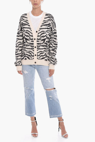 Cardigan in Misto Cashmere con Motivo Animalier