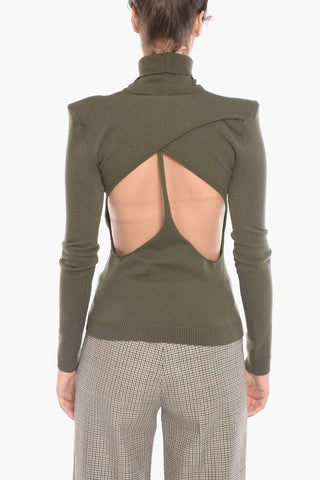 Wool Blend Sweather with Turtleneck and Cut Out Detailing