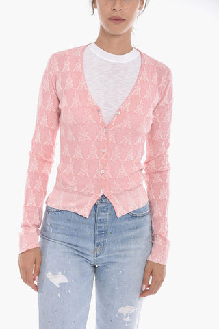 Cardigan in Cotone Stretch con Motivo Monogram