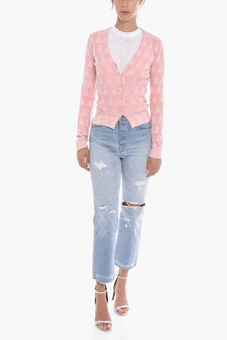 Cardigan in Cotone Stretch con Motivo Monogram