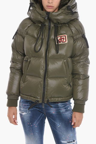 Piumino in Nylon con Maxi Cappuccio e Logo Patch