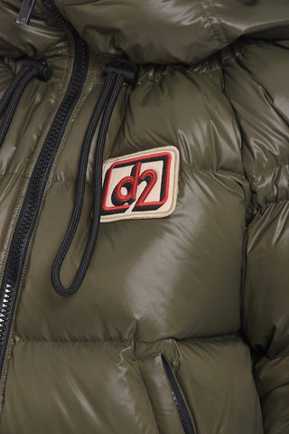 Piumino in Nylon con Maxi Cappuccio e Logo Patch
