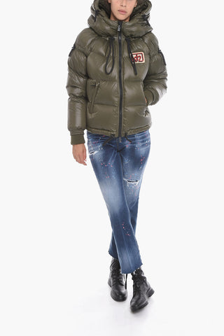 Piumino in Nylon con Maxi Cappuccio e Logo Patch