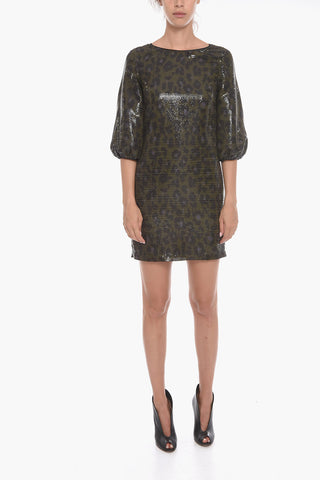 BOUTIQUE Abito in Paillettes con Maniche a 3/4 e Motivo Animalier
