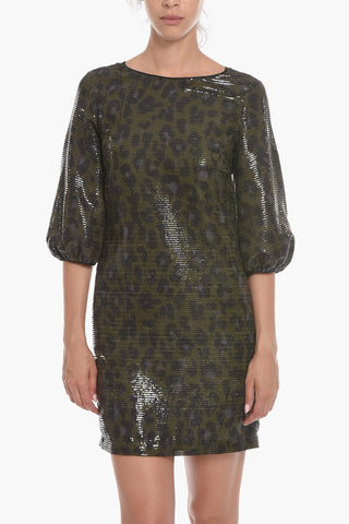 BOUTIQUE Abito in Paillettes con Maniche a 3/4 e Motivo Animalier
