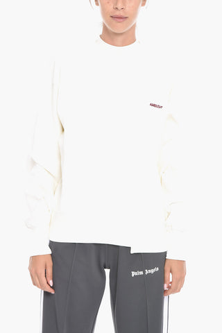 Fleeced-cotton Asymmetric Creweneck Sweatshirt with Logo Embroidery