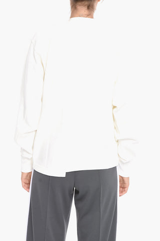 Fleeced-cotton Asymmetric Creweneck Sweatshirt with Logo Embroidery