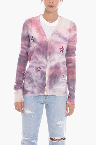 Tie Dye Cashmere Cardigan with Embroideries