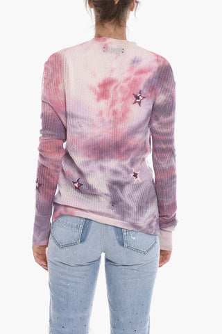 Tie Dye Cashmere Cardigan with Embroideries